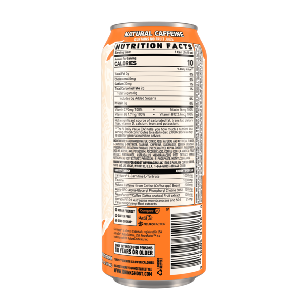 GHOST Zero Sugar Energy Drink, Orange Cream