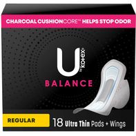 U by Kotex Balance Ultra Thin Pads with Wings, Reg...
️