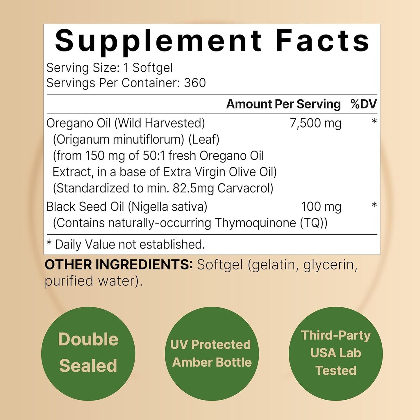 Oregano Oil 7500mg 360gels Contains Carvacrol mediterranean and wild Harvest