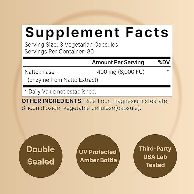 Nattokinase 400 mg 8,000 FU Fibrinolytic Units 240 Caps High Potency