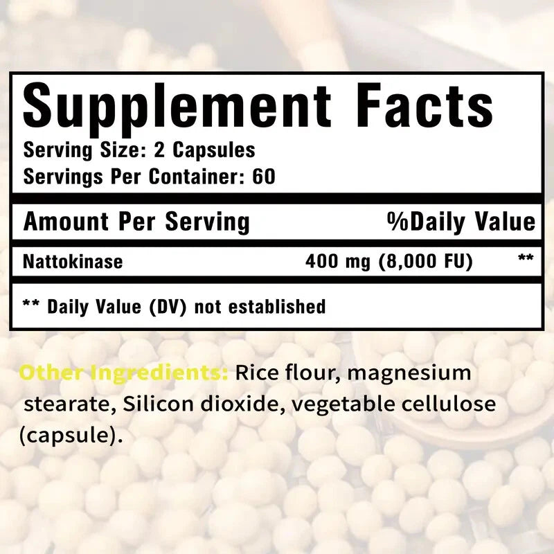 Nattokinase 400mg – 8,000 FU | 120 Caps | High Potency Fibrinolytic Enzyme | Circulation & Cardiovascular Support
