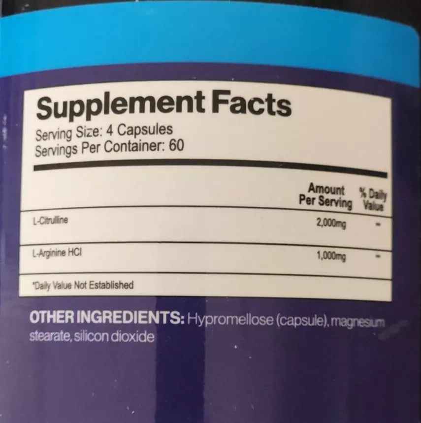 L-Arginine 1000mg L-Citrulline 2000mg 240Caps Amino Acid Non GMO/Gluten Free