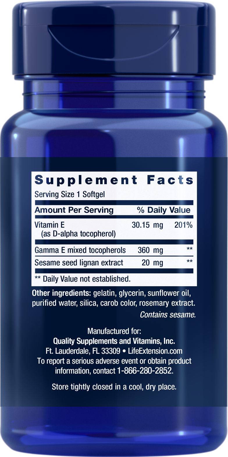 Life Extension Gamma E Mixed Tocopherols 360mg + Sesame Lignans 60 Softgels | Antioxidant Vitamin E