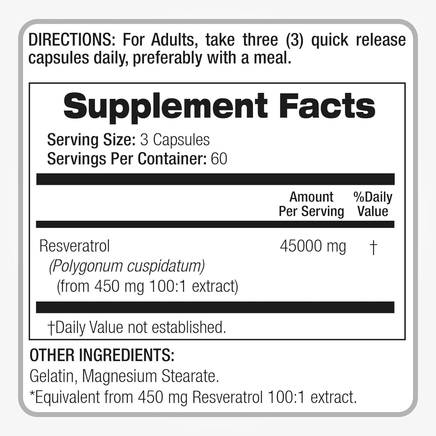 Resveratrol 45,000mg 180 caps (Polygonum Cuspidatum)