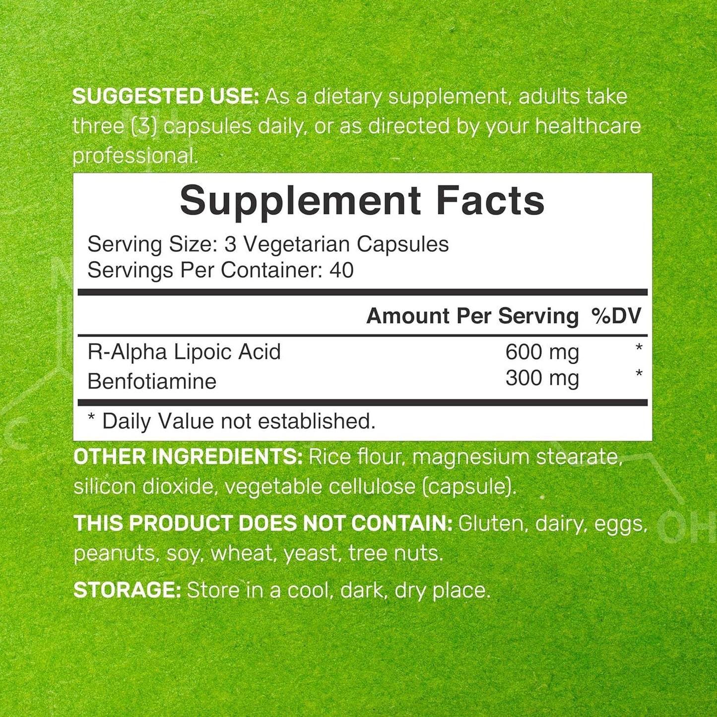 R-Alpha Lipoic Acid 600mg (R-ALA) with Benfotiamine 300mg