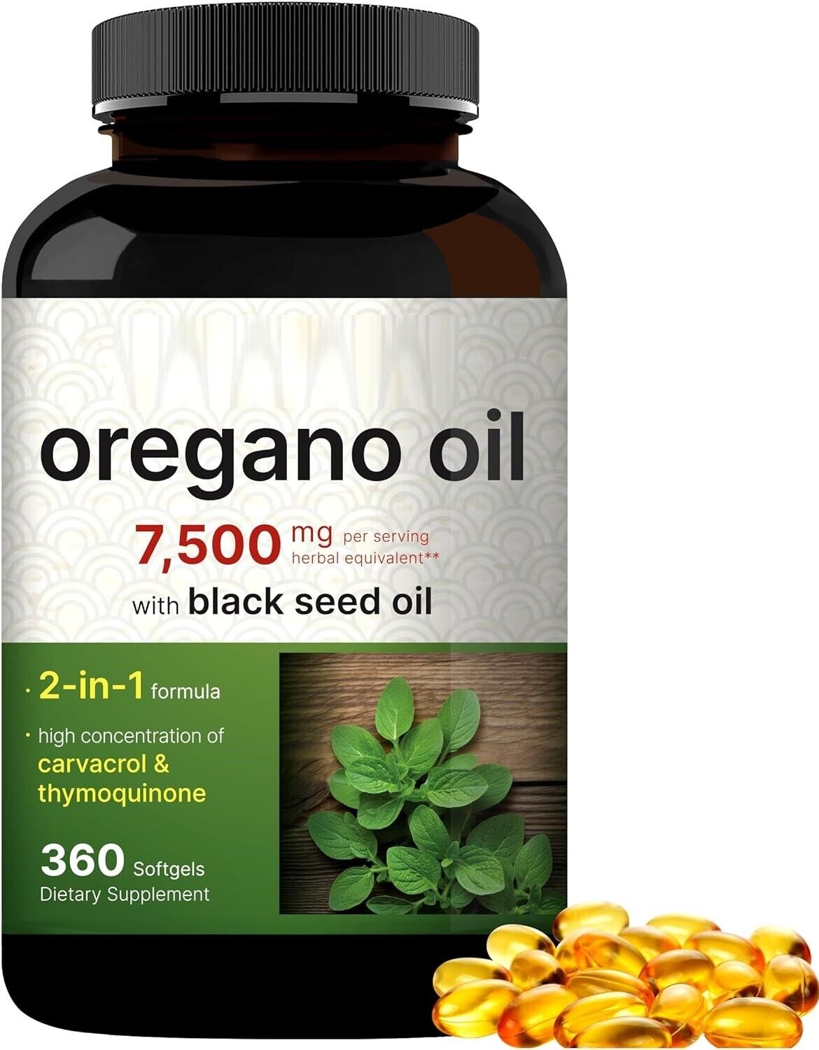 Oregano Oil 7500mg 360gels Contains Carvacrol mediterranean and wild Harvest