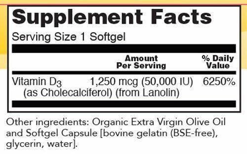 Vitamin D3 50000 IU from Lanolin 50 gels Now Foods Olive Oil