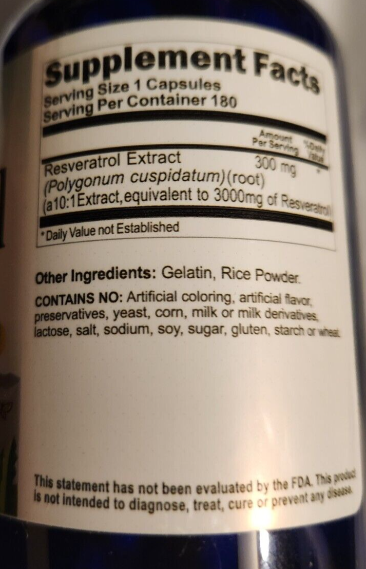 Resveratrol Extract 3000mg 180 Caps Maximum Strength Made in the USA Antioxidant