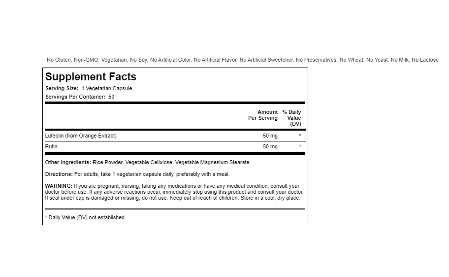 Luteolin Complex 100mg 2X50 Caps with Rutin