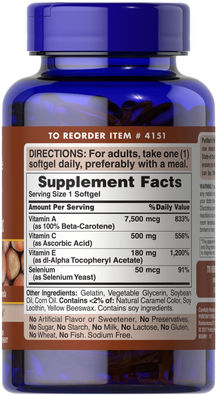 Super Antioxidant Formula 100 gels Puritan Vitamin C/Vitamin E/Selenium/Vitam A