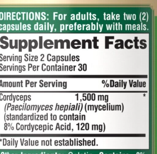 Cordyceps Sinensis Mushroom 1500mg per 2: 2X60 Caps - Cordycepic Acid