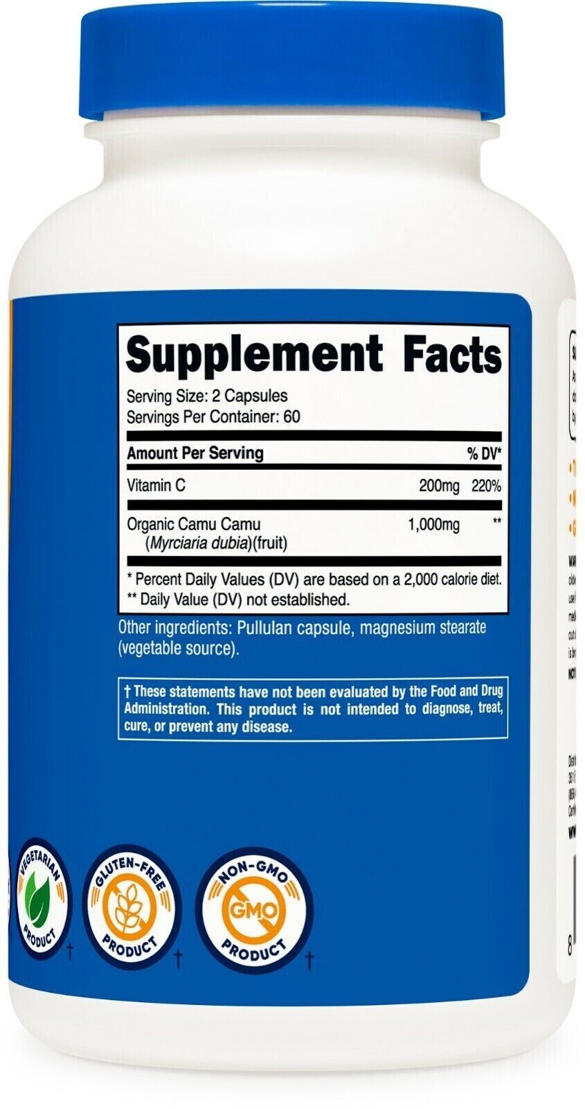 Organic Camu Camu 1000mg 120 Caps Non-GMO/Gluten Free/Vegeterian Nutricost