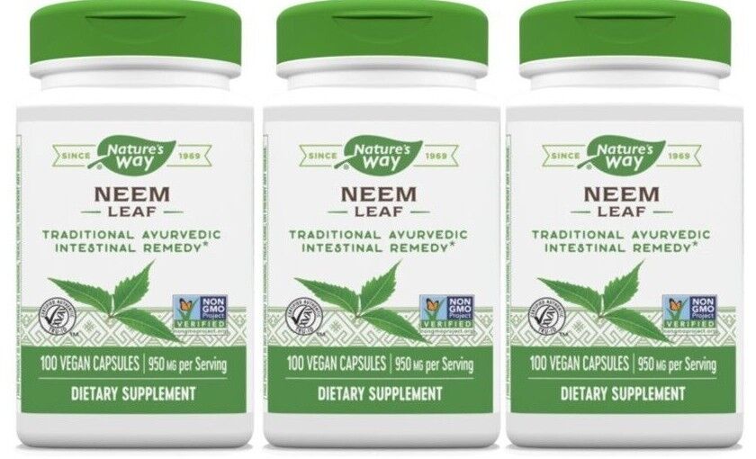 Nature's Way Neem Leaf 950mg 3X100 Caps AYURVEDIC INTESTINAL HERB