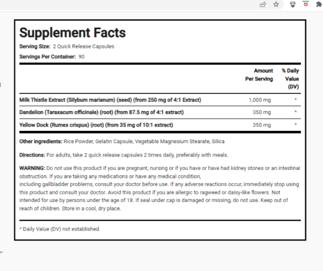 Milk Thistle, Dandelion & Yellow Dock 180 Pills by Piping Rock