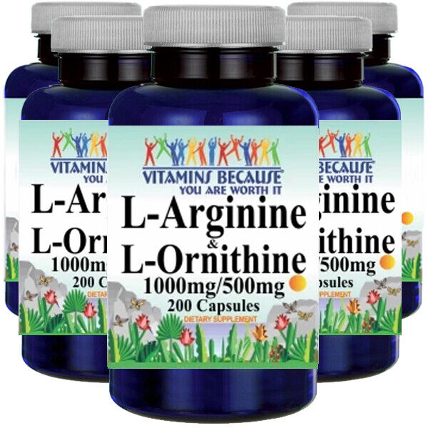 L-Arginine and L-Ornithine 1000mg/500mg 5X200 Caps by Vitamins Because