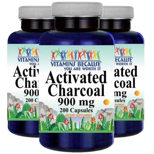 Activated Charcoal High Potency 900mg 3X200 Caps by Vitamins Because