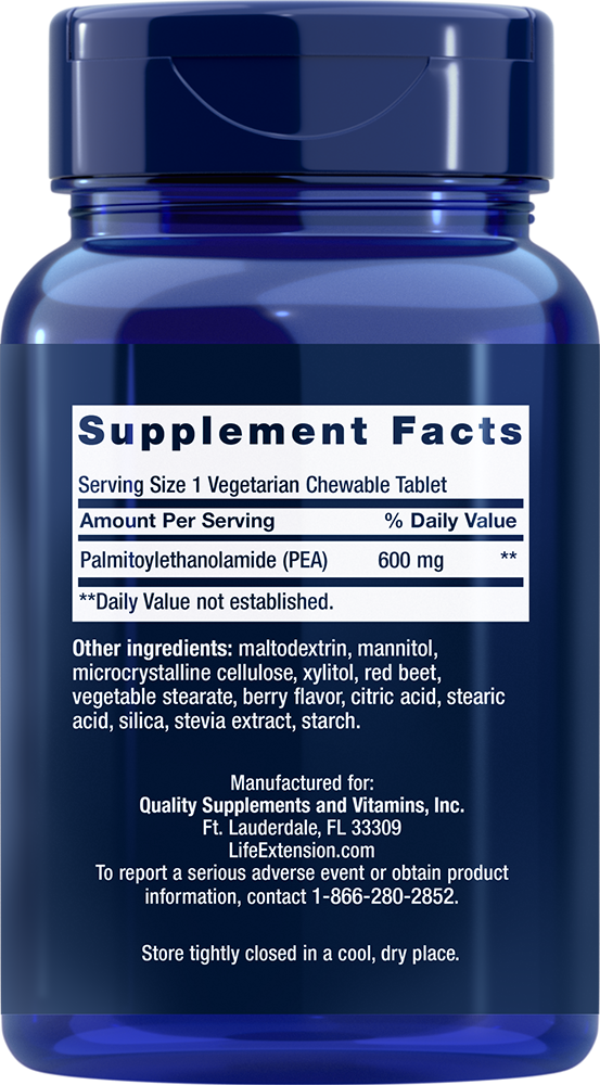Life Extension PEA Discomfort Relief 600mg 60 Chewables | Palmitoylethanolamide | Occasional Pain & Comfort Support