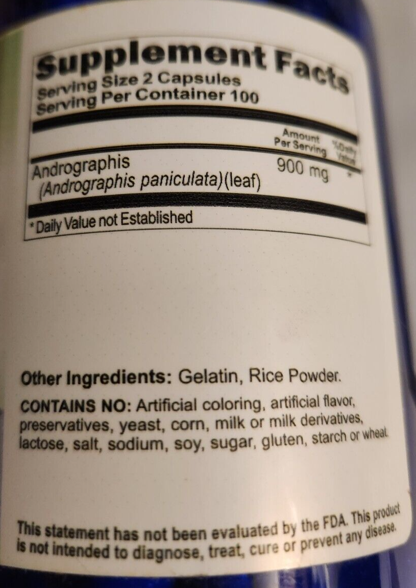 Andrographis 900mg Premium Pure 2X200 caps Paniculate