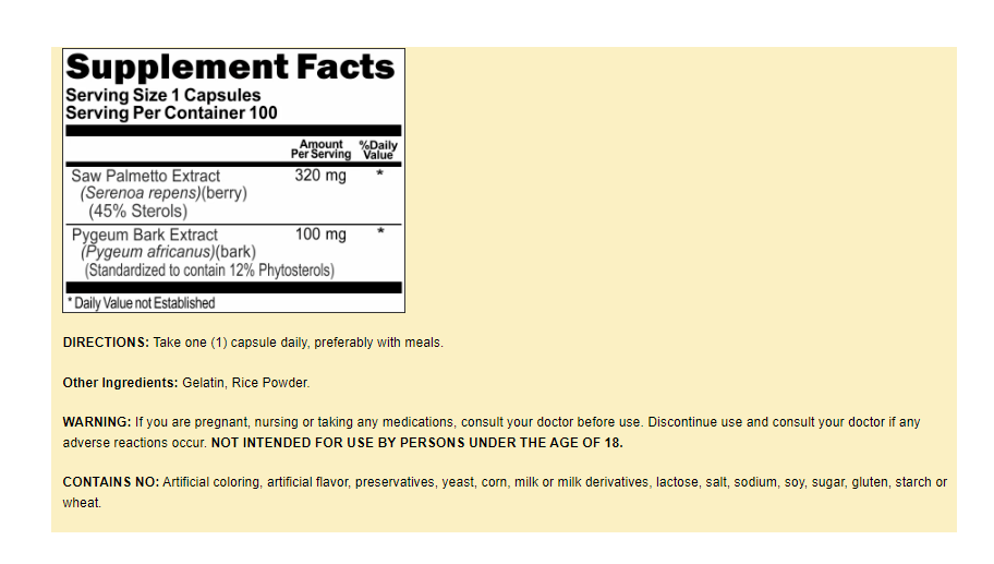 Pygeum Bark Saw Palmetto Berry 5X200 Herbal Prostate Support Aid Phytosterols