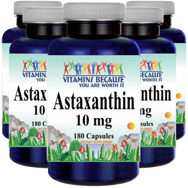 Astaxanthin 10mg 5X180 Capsules (from Haematococcus Pluvial) by Vitamins Because