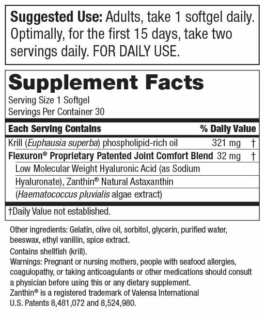Flexuron Joint Formula by Purity Products 30gels Astaxanthin/Hyaluronic/Krill