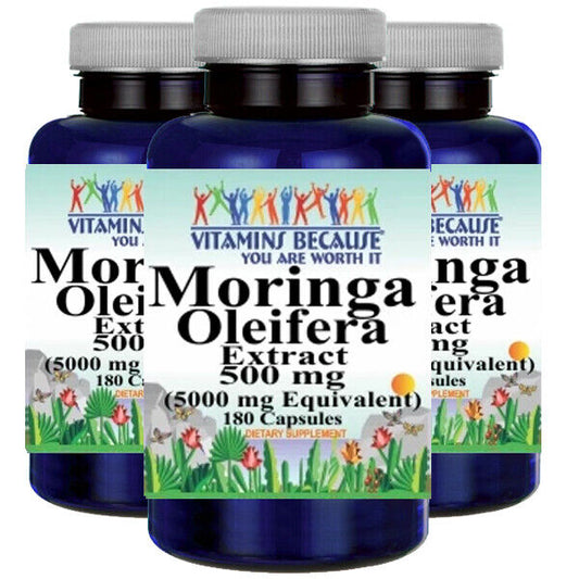 Moringa Oleifera Extract 5000mg - 3X180 capsules by Vitamins Because