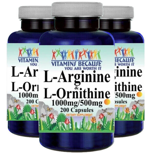 L-Arginine and L-Ornithine 1000mg/500mg 3X200 Caps by Vitamins Because