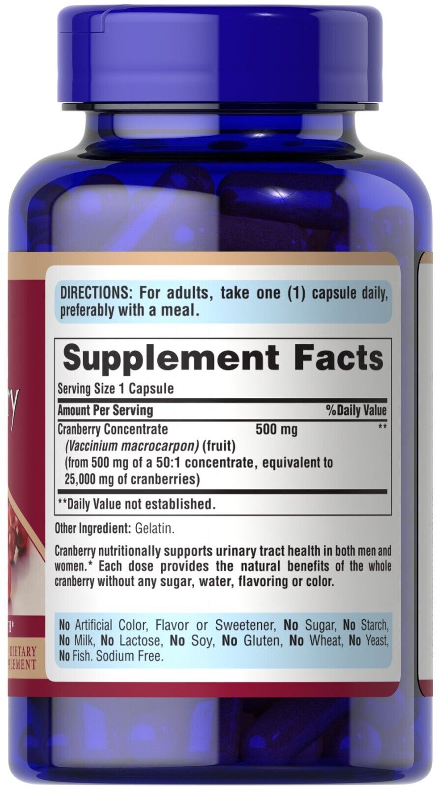 Puritans Pride Cranberry Fruit Concentrate 25,000mg 2X60 or 1X120 Caps
