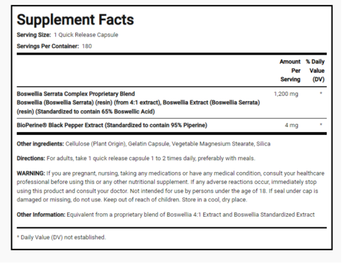 Boswellia Serrata 1200mg 2X180 Capsules