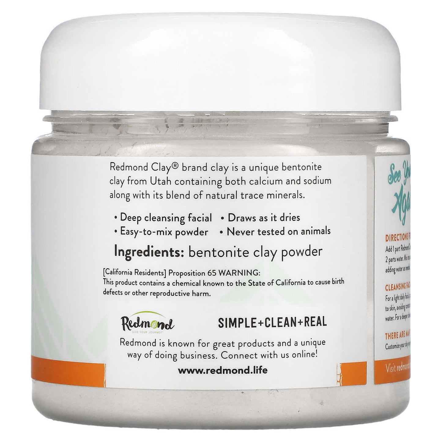 Redmond Bentonite Clay Deep Cleaning Facial Mask Powder 10oz Spa Quality/Soothin
