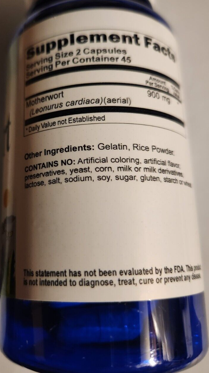 Motherwort 900mg 90 Caps Leonurus Cardiaca Lion's Tail