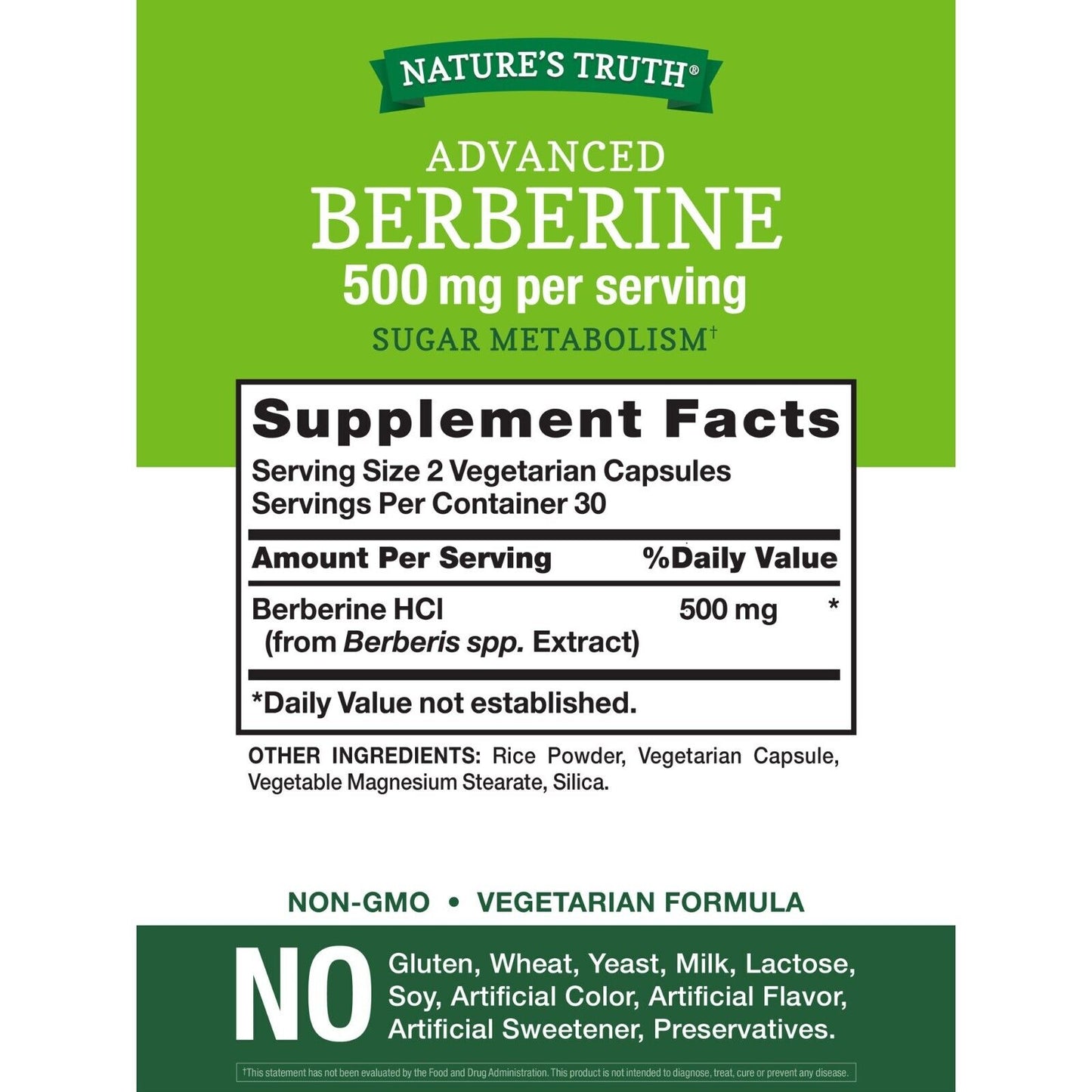 Berberine 500mg 60 caps Nature's Truth No Gluten/Vegeteriam