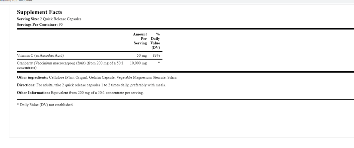 Cranberry 10000mg + Vitamin C Supplement 180 Caps