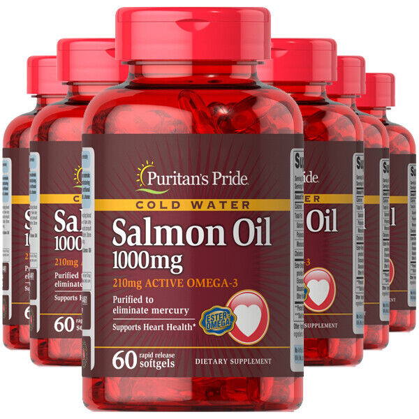 Puritan's Pride 6X60 or 3X120 Omega-3 Salmon Fish Oil 1000 mg - NO MERCURY - USA