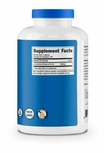 Glutathione 500mg 240 Caps - Gluten Free, Non-GMO Wholesale Size USA Nutricost