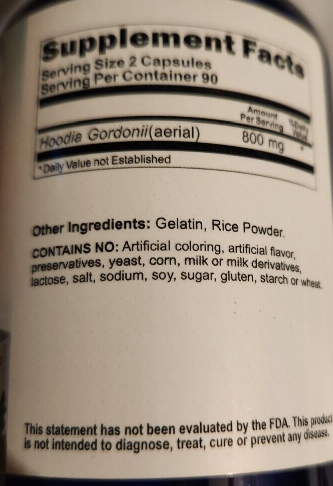 Hoodia Gordonii Extract 800mg 180 Caps Natural Whole Herb