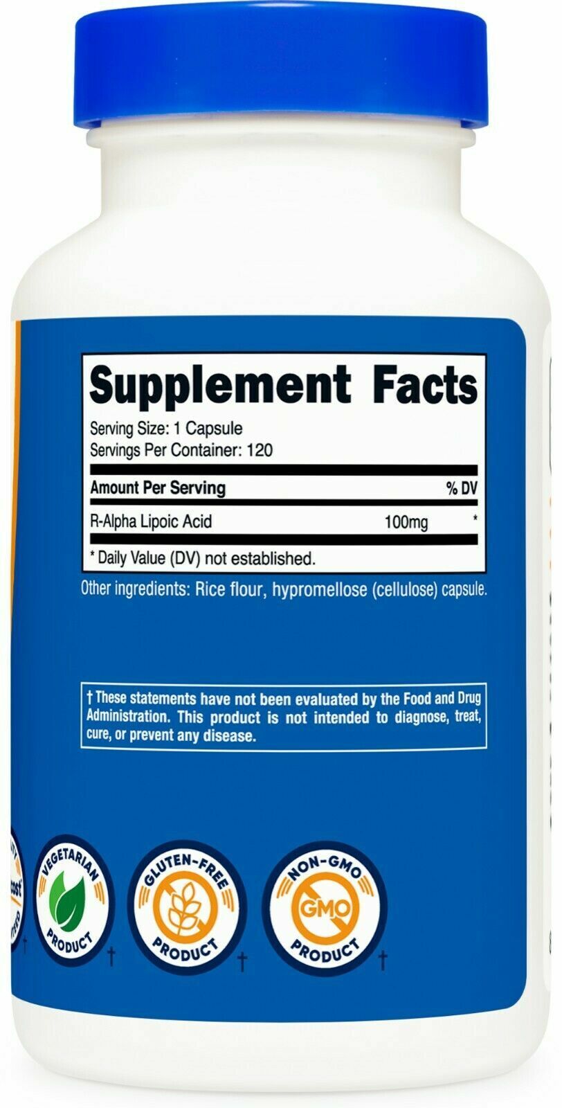 R-Alpha Lipoic Acid 100mg (R-ALA), 120 Caps Nutricost