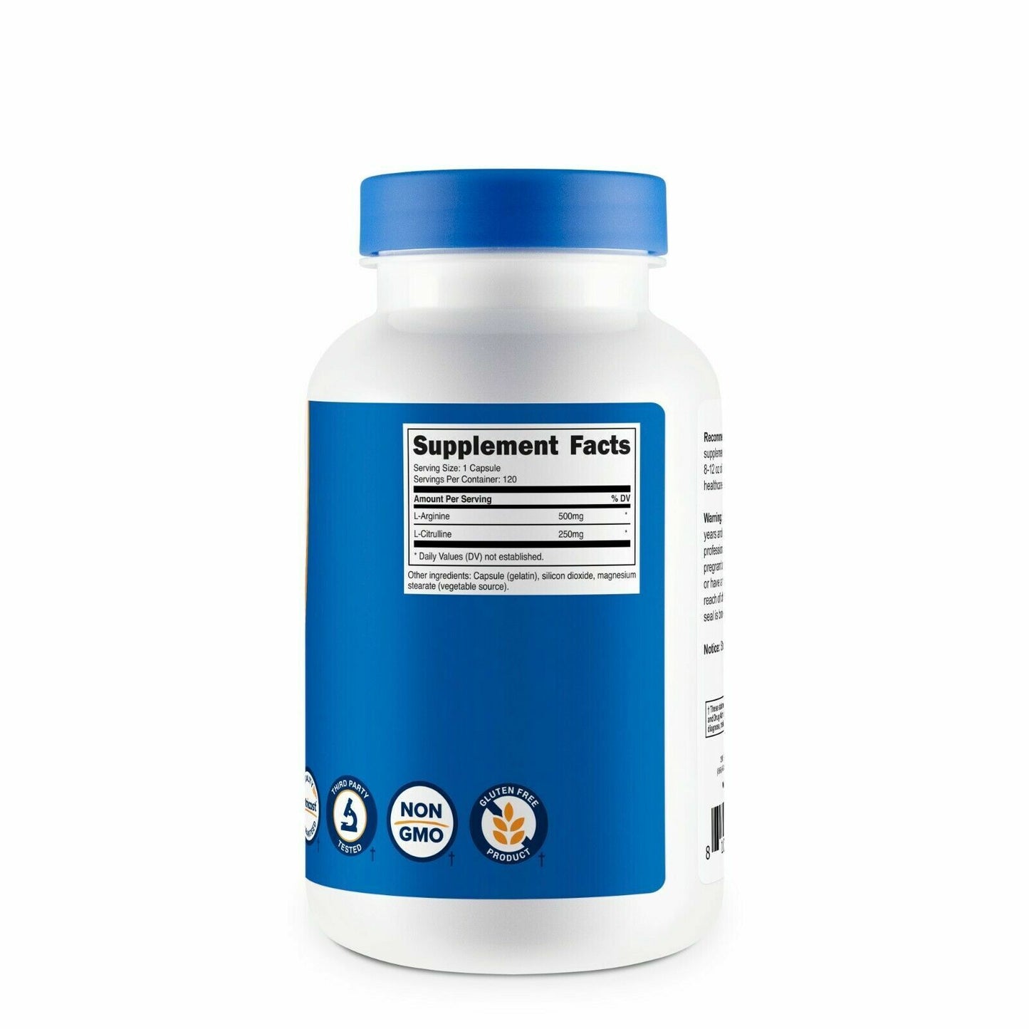 L-Arginine L-Citrulline Complex 750mg, 120 Capsules - Non-GMO Nutricost