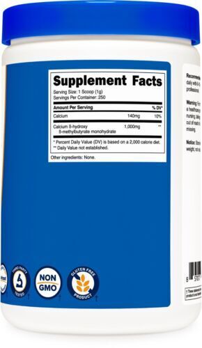 HMB 1000mg per serv Powder (Beta-Hydroxy Beta-Methylbutyric) 250Grams Nutricost