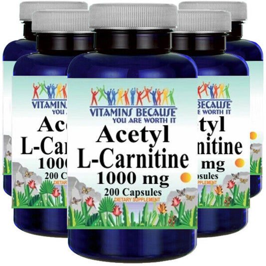 Acetyl L-Carnitine 1000mg 5X200 Caps by Vitamins Because Your Worth it