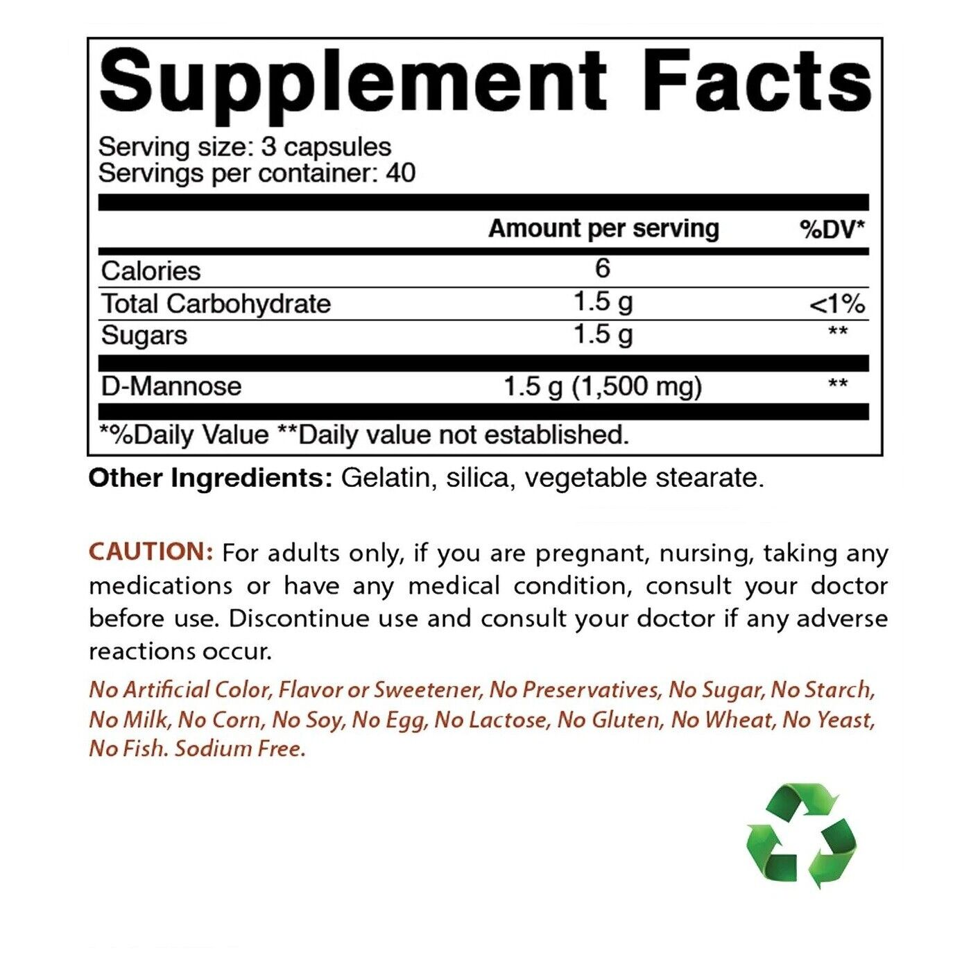 D-Mannose 1500mg/Serving 120 Caps