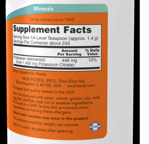 POTASSIUM CITRATE Pure Powder 340 grams 2X12 oz Now Foods 243 Servings per bott