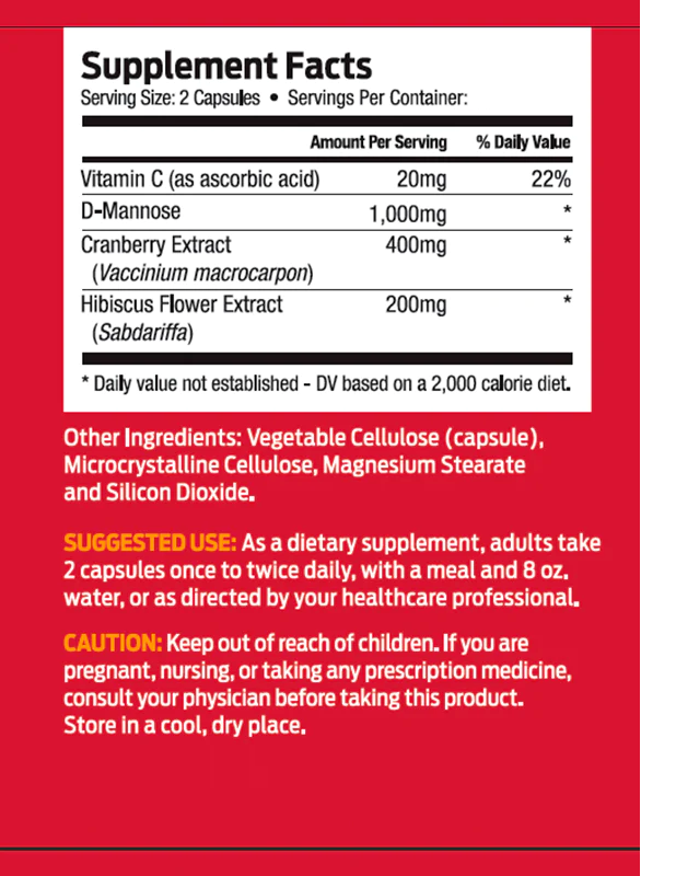 D-Mannose 1000mg Defense Cranberry Hibiscus Vitamin C 120 Caps Forest Leaf