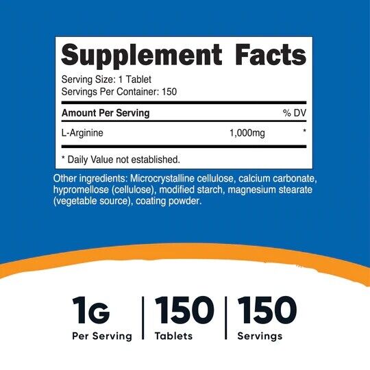 L-Arginine 1000mg Amino Acid 150 Tabs Nutricost