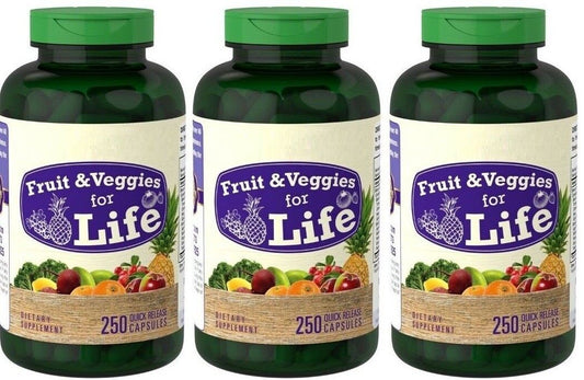 Nature Fruits and Veggies For Life 3X250 Caps per Bottle 30+ Fruits + Vegetables