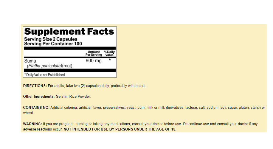 Suma 900mg 200 Caps Pfaffia Paniculata