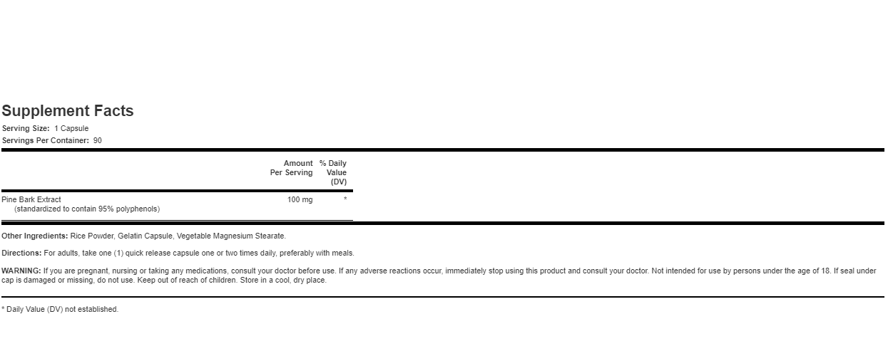 Pine Bark Extract 100mg 90 Caps French Maritime Piping Rock