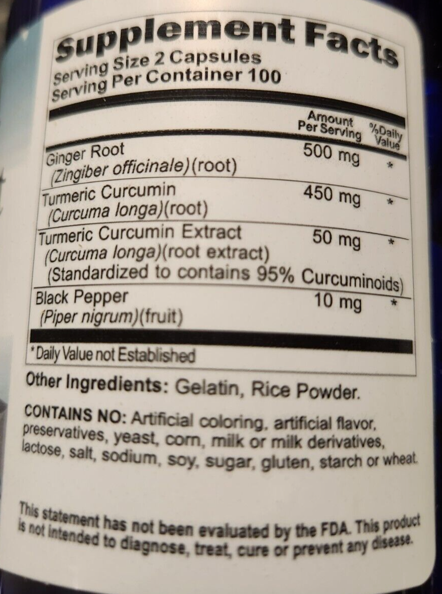Turmeric Curcumin Ginger 1000mg Black Pepper Extract Complex 2X200 Capsules