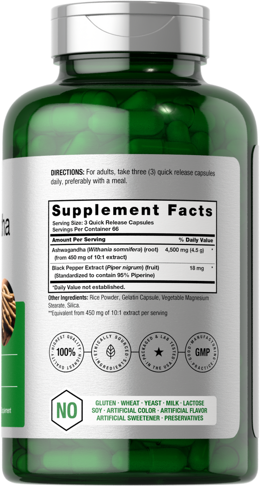 Ashwagandha 4500mg 200 Caps With Black Pepper Non GMO/Gluten Free