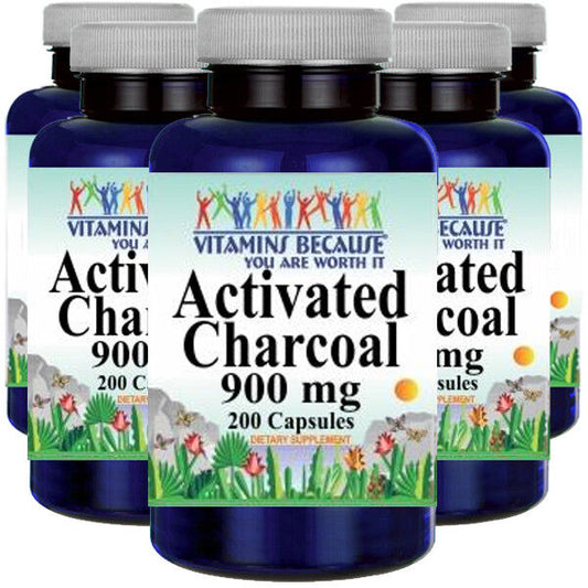 Activated Charcoal High Potency 900mg 5X200 Caps by Vitamins Because